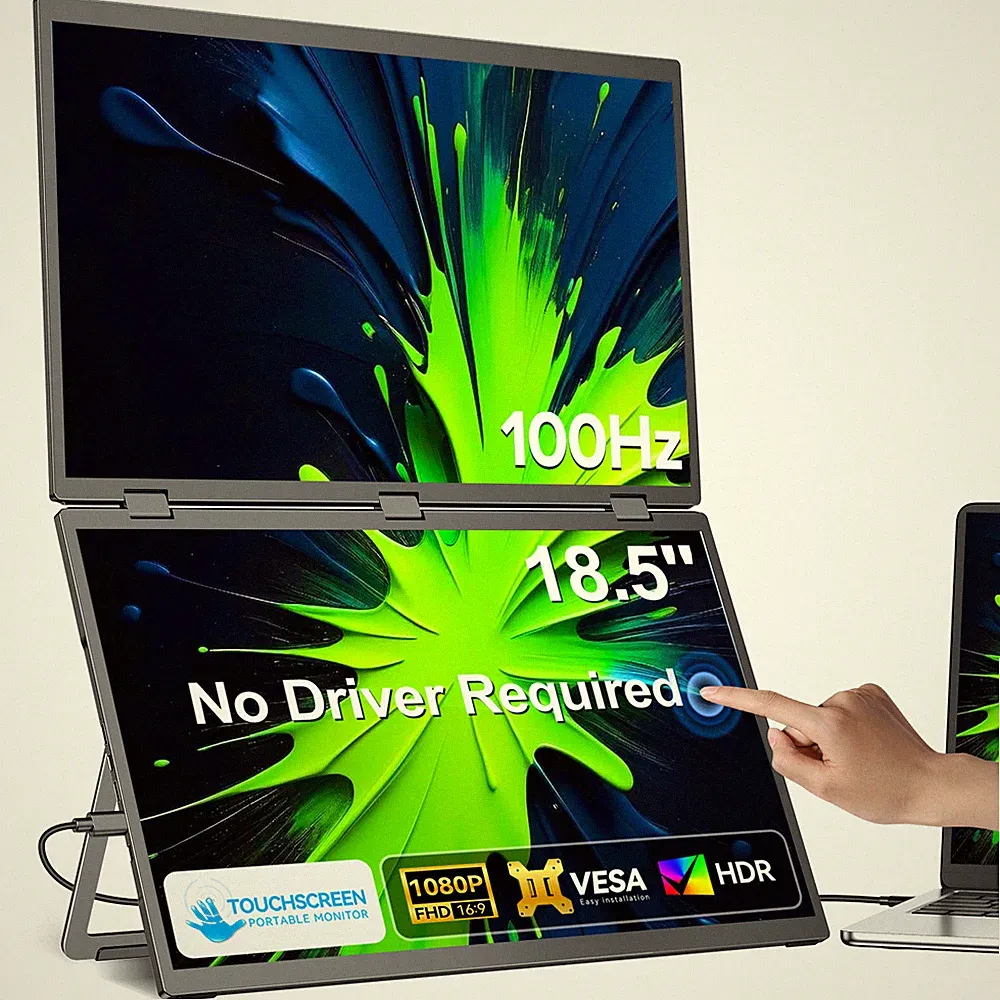 UPERFECT 18.5" Dual Monitor Touchscreen 1080P Folding Display 100Hz For Gaming