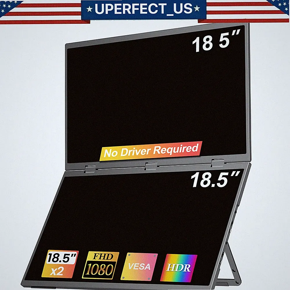 UPERFECT 18.5" Dual Portable Monitor 1080P For Laptop PC Phone Game Console 2025