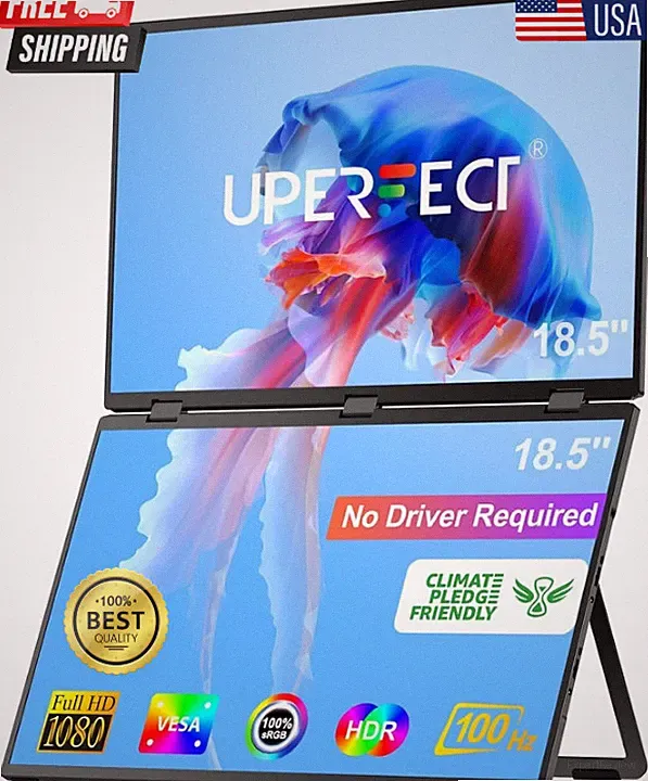 UPERFECT 18.5" Dual Portable Monitor 1080P For Laptop PC Phone Game Console 2025