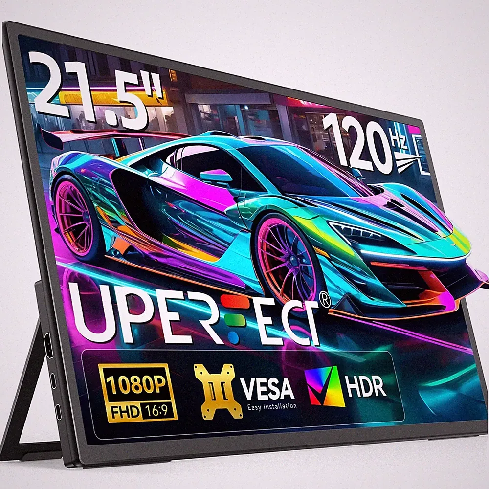 UPERFECT 21.5” 120HZ Portable Monitor w/Stand & VESA, Large Portable Gamin
