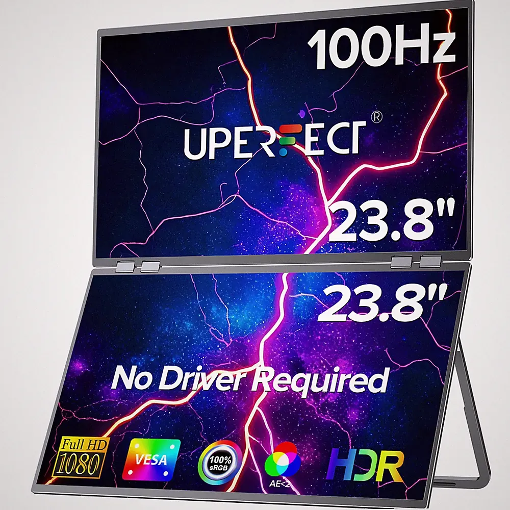 UPERFECT 23.8" FHD 100Hz Dual Monitor Adjustable Stand Monitor Extender Screen