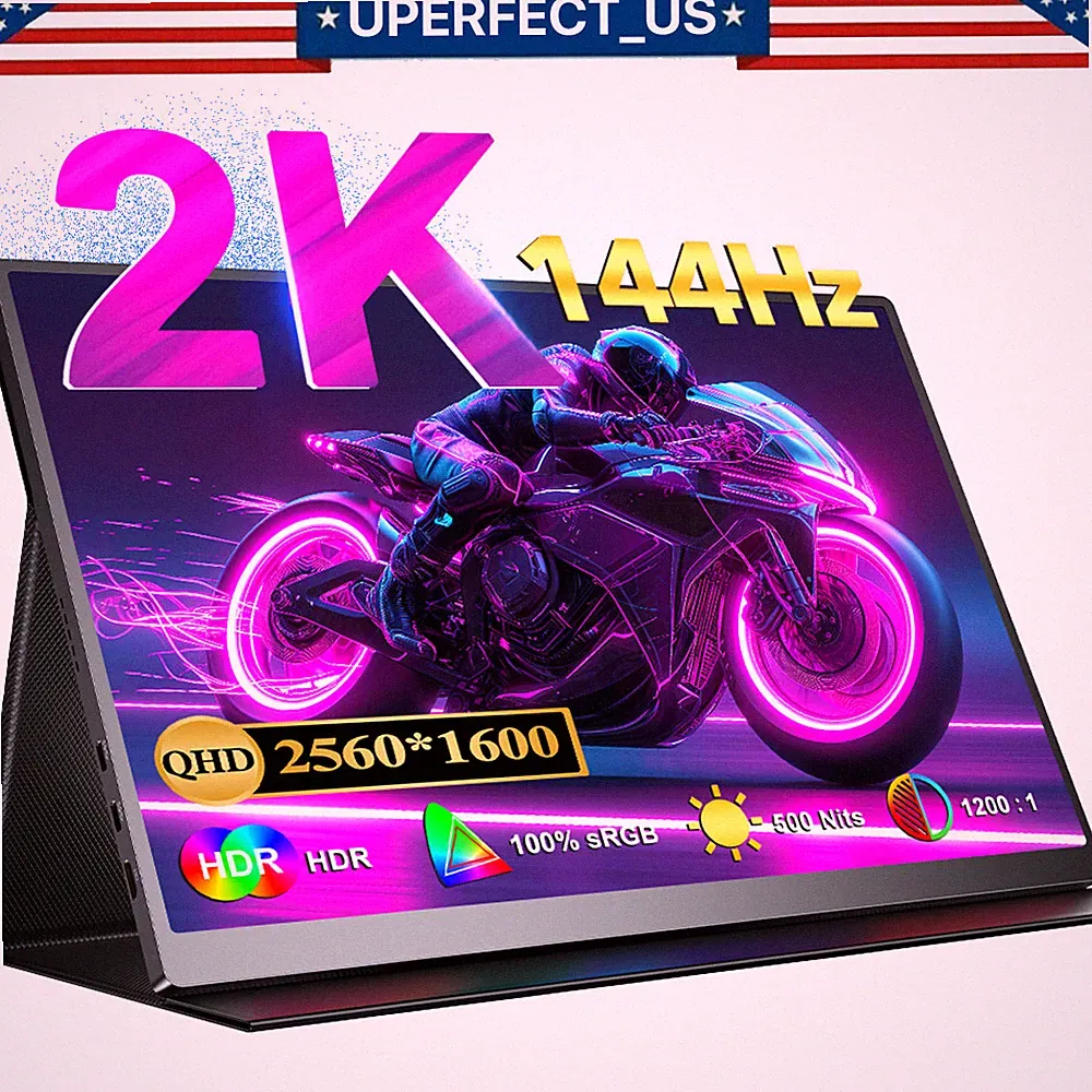 UPERFECT 2K 144Hz Portable Gaming Monitor, 16" HDR FreeSync w/VESA for PC Phone
