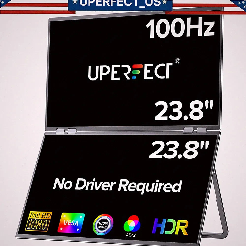 UPERFECT Delta 23.8" Portable Monitor Extender Dual Screen 1080P For Laptop PS5