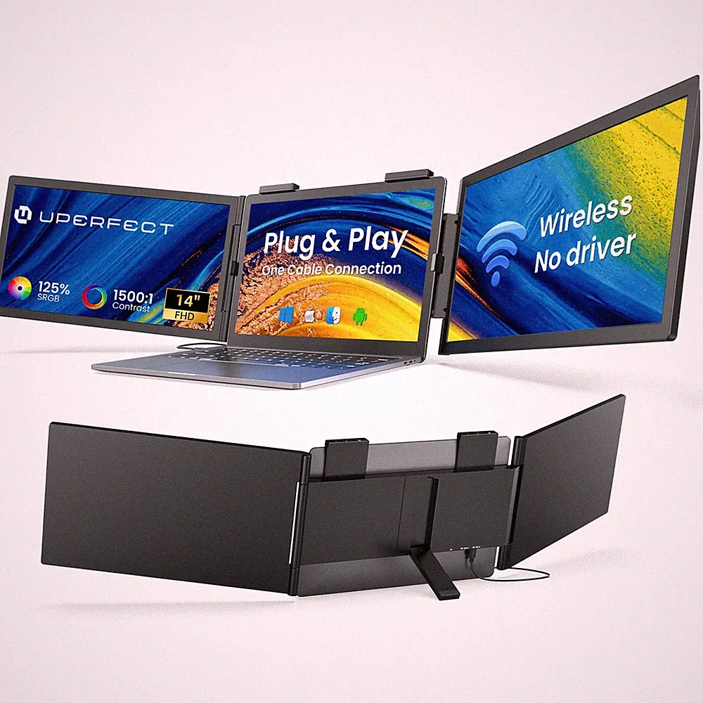 UPERFECT Laptop Screen Extender 14'' Wireless Triple Portable Monitor 1080P FHD