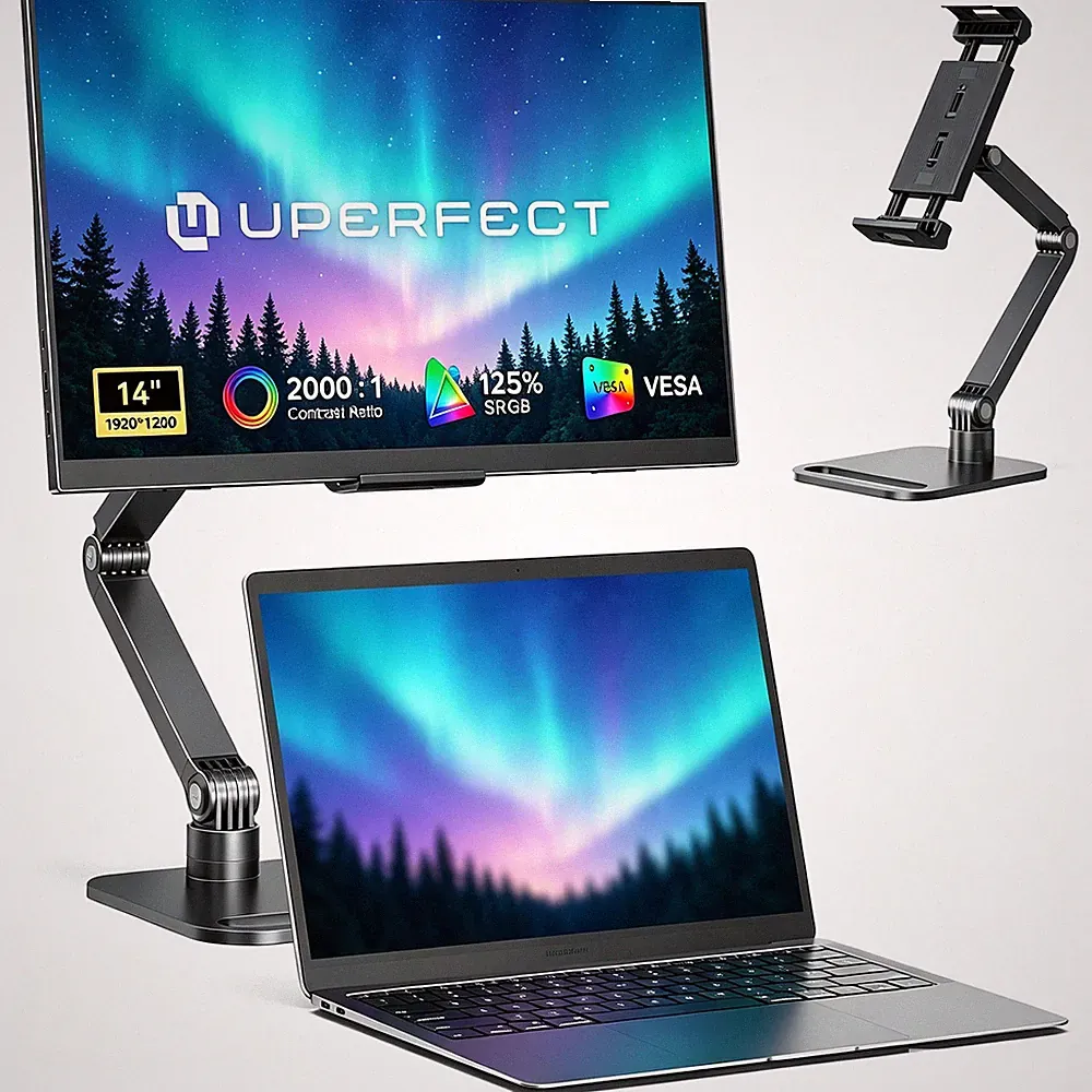 UPERFECT Portable Monitor 14" 125% sRGB Ultra-Slim Laptop Display 1200P w/Stand