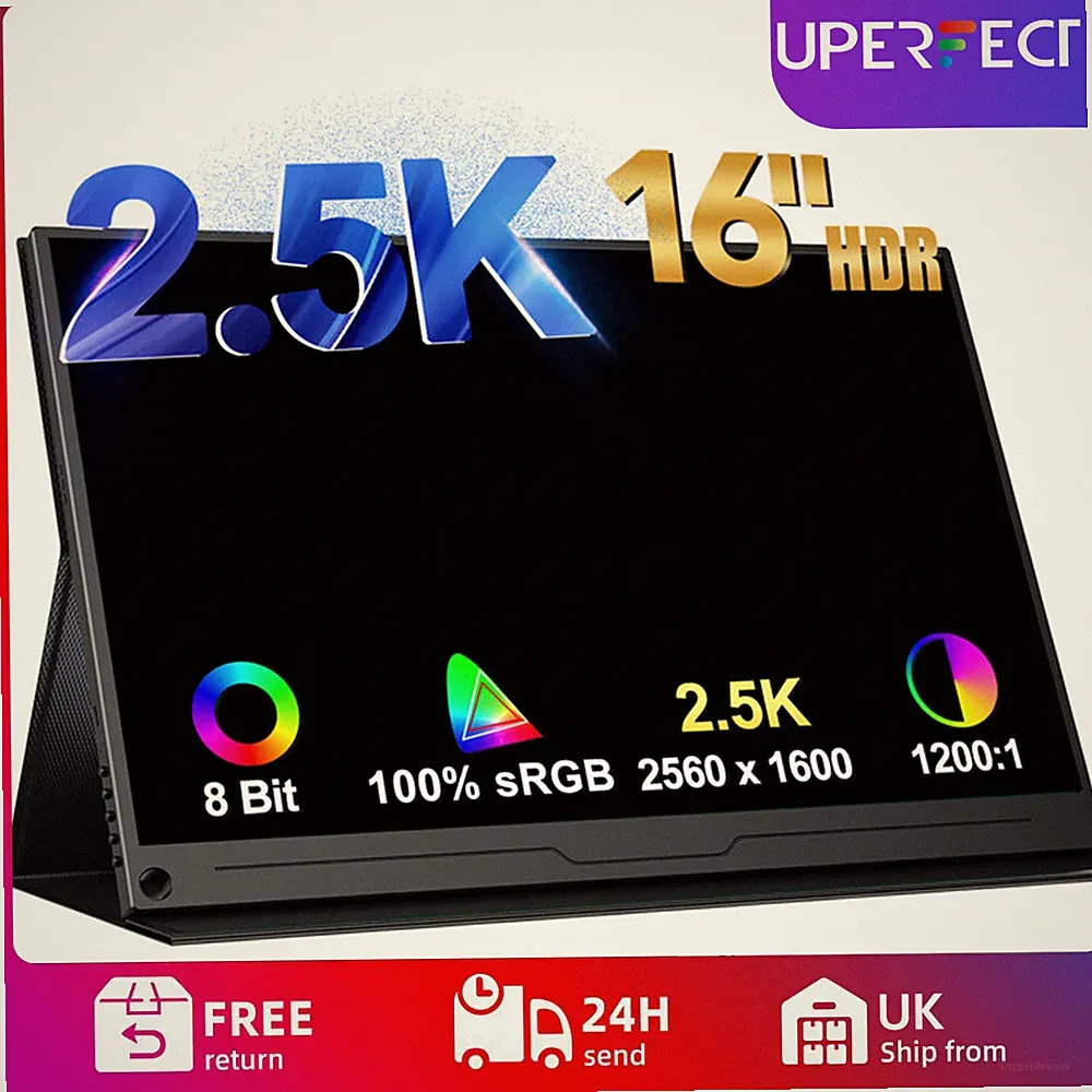 UPERFECT Portable Monitor, 16.0" QHD 2*USB-C Mini HDMI 500 cd/m² Display Used US