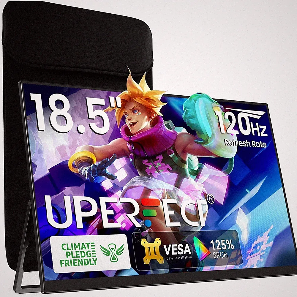 UPERFECT Portable Monitor 18.5 inch 120HZ 125% sRGB 1080P w/VESA & Stand, Lar...