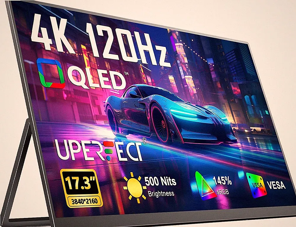 UPERFECT Portable Monitor 4K 120HZ QLED 17.3", 0.1Ms Gaming Monitor