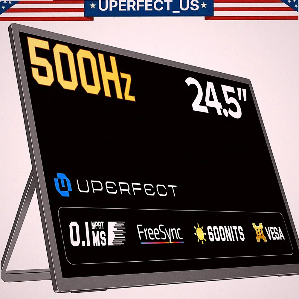 UPERFECT QLED Portable Monitor, 24.5'' 500Hz 600Nits 125%sRGB FHD Gaming Monitor