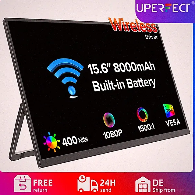 UPERFECT Wireless Portable Monitor with 8000mAh Battery, 15.6" Wireless Monitor
