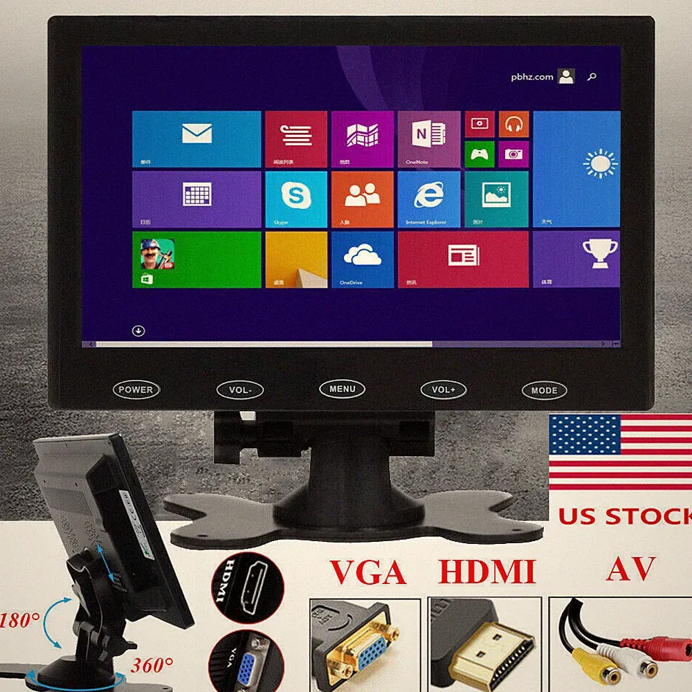 US - 7" LCD CCTV Monitor PC Screen HDMI VGA AV RCA 1080P for Raspberry Pi DSLR