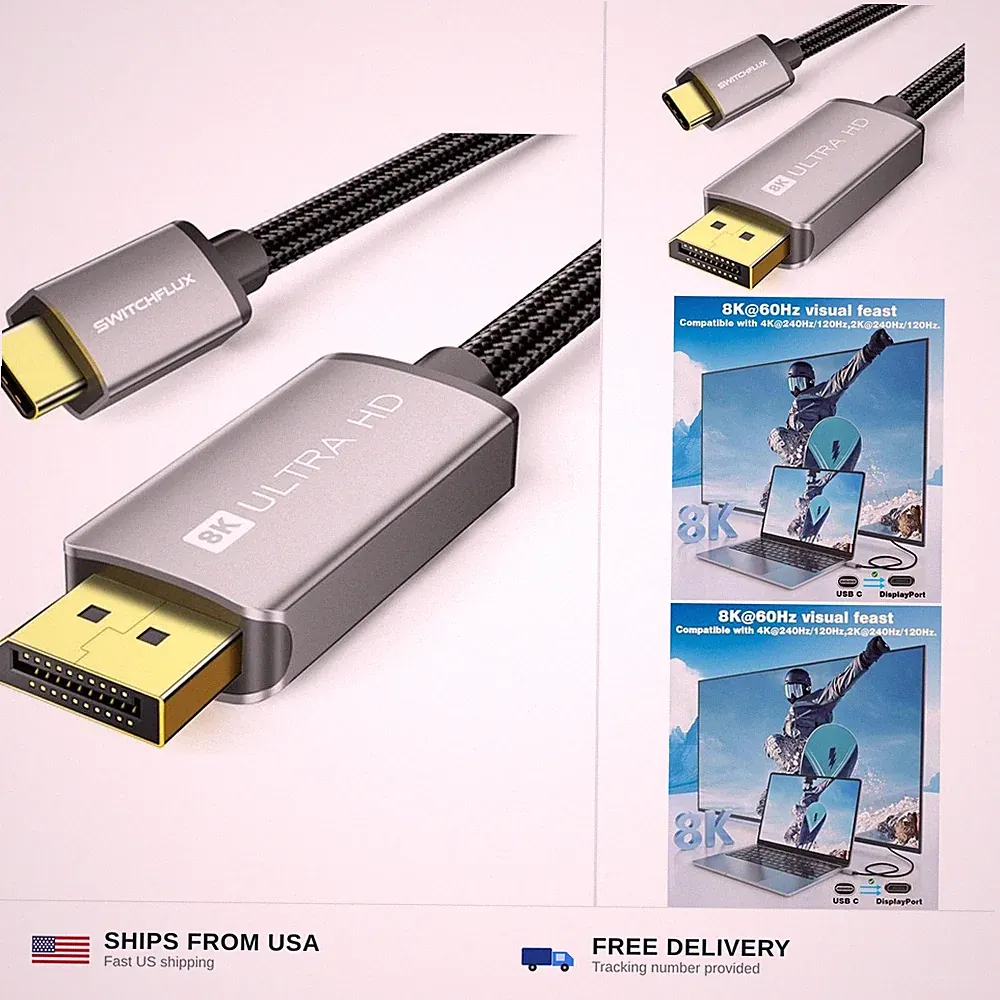USB C to DisplayPort 1.4 Cable 8K@60Hz, 4K@240Hz 6FT