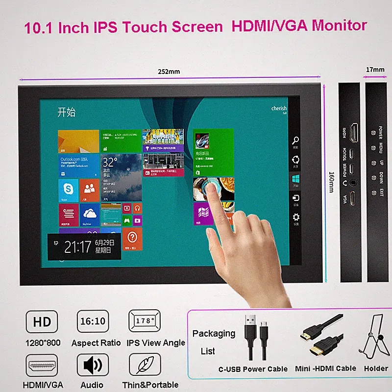 USB Portable Monitor 10.1" IPS HDMI 1080P Game Display Screen for DSLR Raspberry