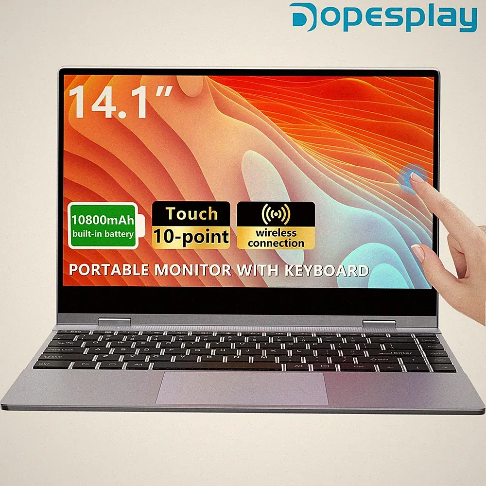 Used | 14.1" Portable Monitor with Keyboard Touch Screen FHD 10800mAh Wireless