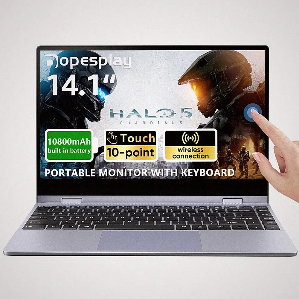 USED 14.1" Portable Monitor with Keyboard Touch Screen FHD 10800mAh Wireless IPS