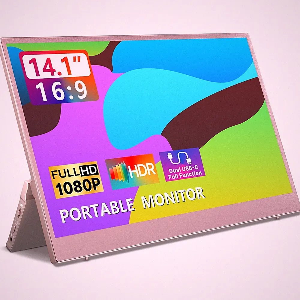 USED 14.1" Rose Portable Monitor 60hz HDR USB HDMI Speaker PC Phone Gaming 1080P
