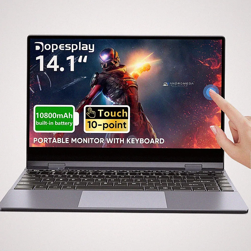 USED Dopesplay 14.1" Portable Monitor with Keyboard IPS Touchscreen Grey GRADE A
