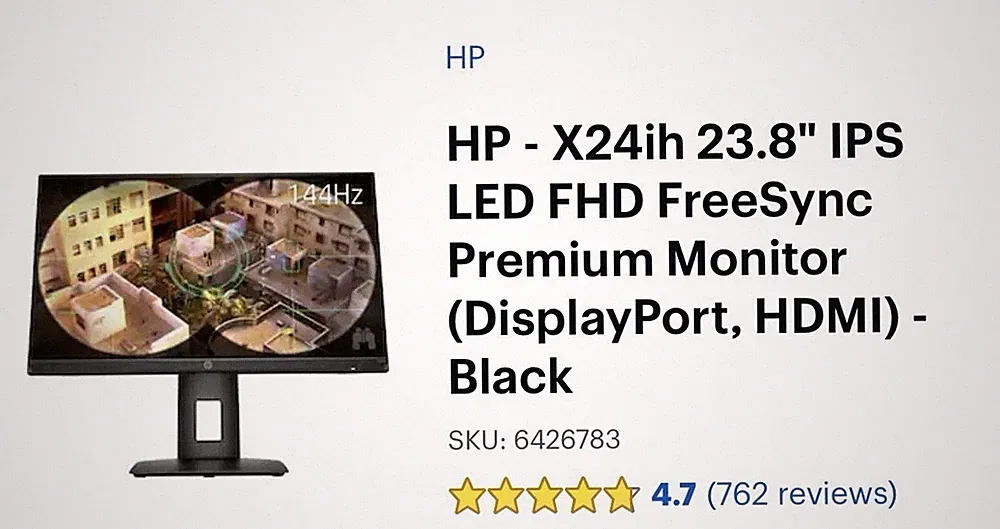 Used HP X24ih 23.8" Gaming Monitor 1080p 144Hz 1ms LCD HDMI/DP