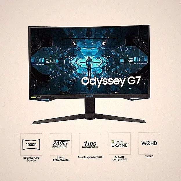 Used Samsung Odyssey G7 Series 27" WQHD Gaming Monitor 2560x1440, 240Hz