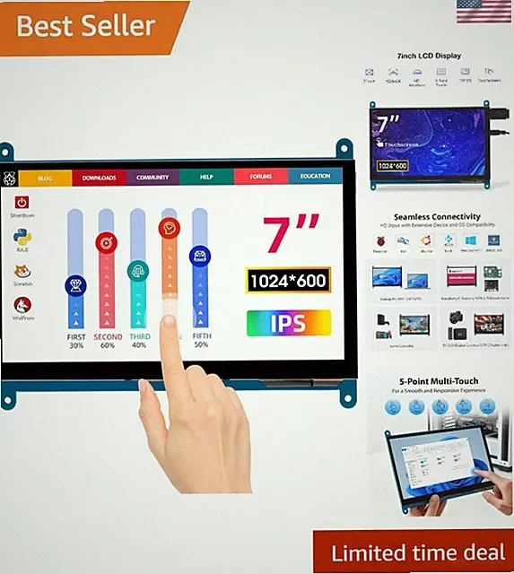 Versatile 7-Inch 1024x600 Touch Display - HDMI & USB Compatible for Portable Use