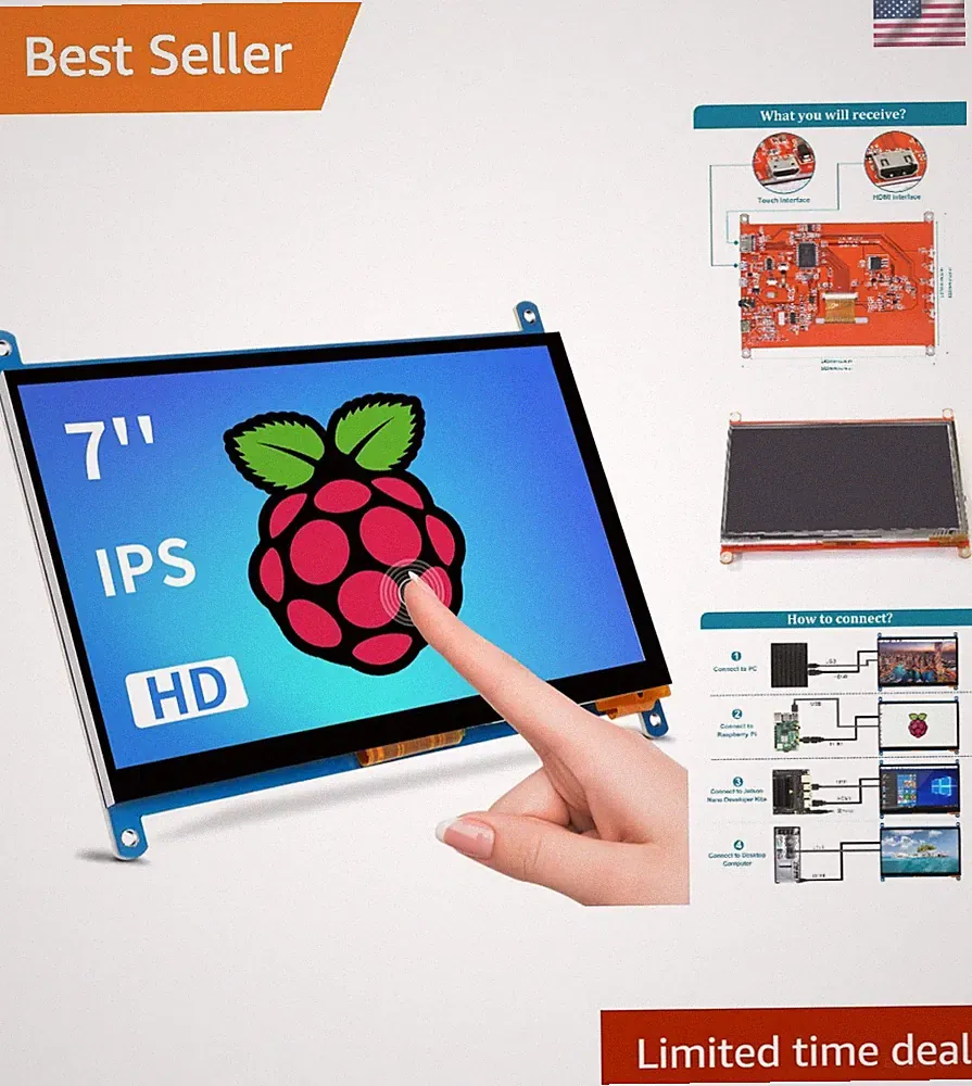 Versatile 7-Inch IPS Touchscreen Display - Plug & Play for Raspberry Pi & PC