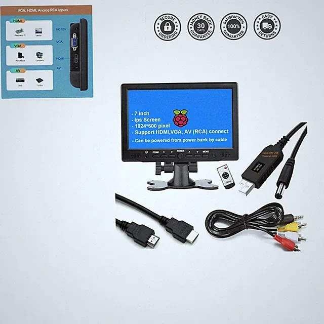 Versatile 7-Inch LCD Monitor - Built-in Speakers, Perfect for Business & Gaming