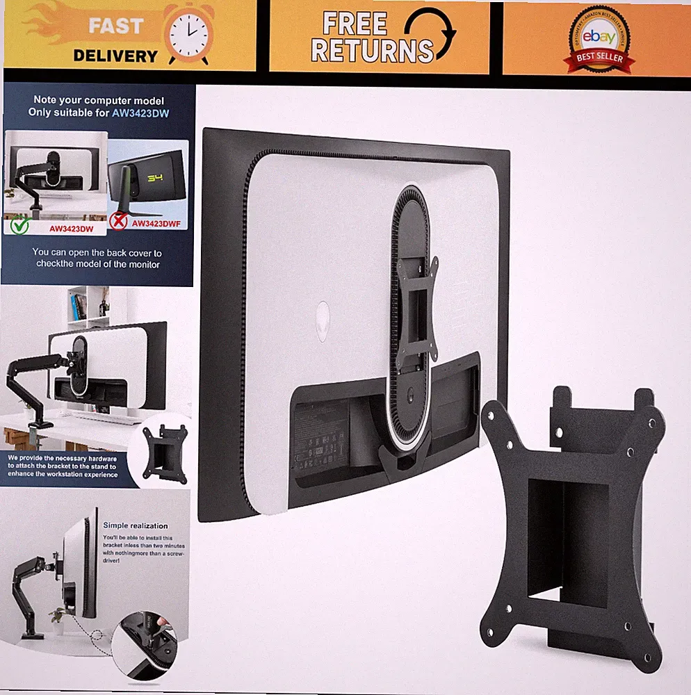 VESA Monitor Arm Mount Adapter for 34" Curved QD-OLED Gaming Monitors - Fits 75x