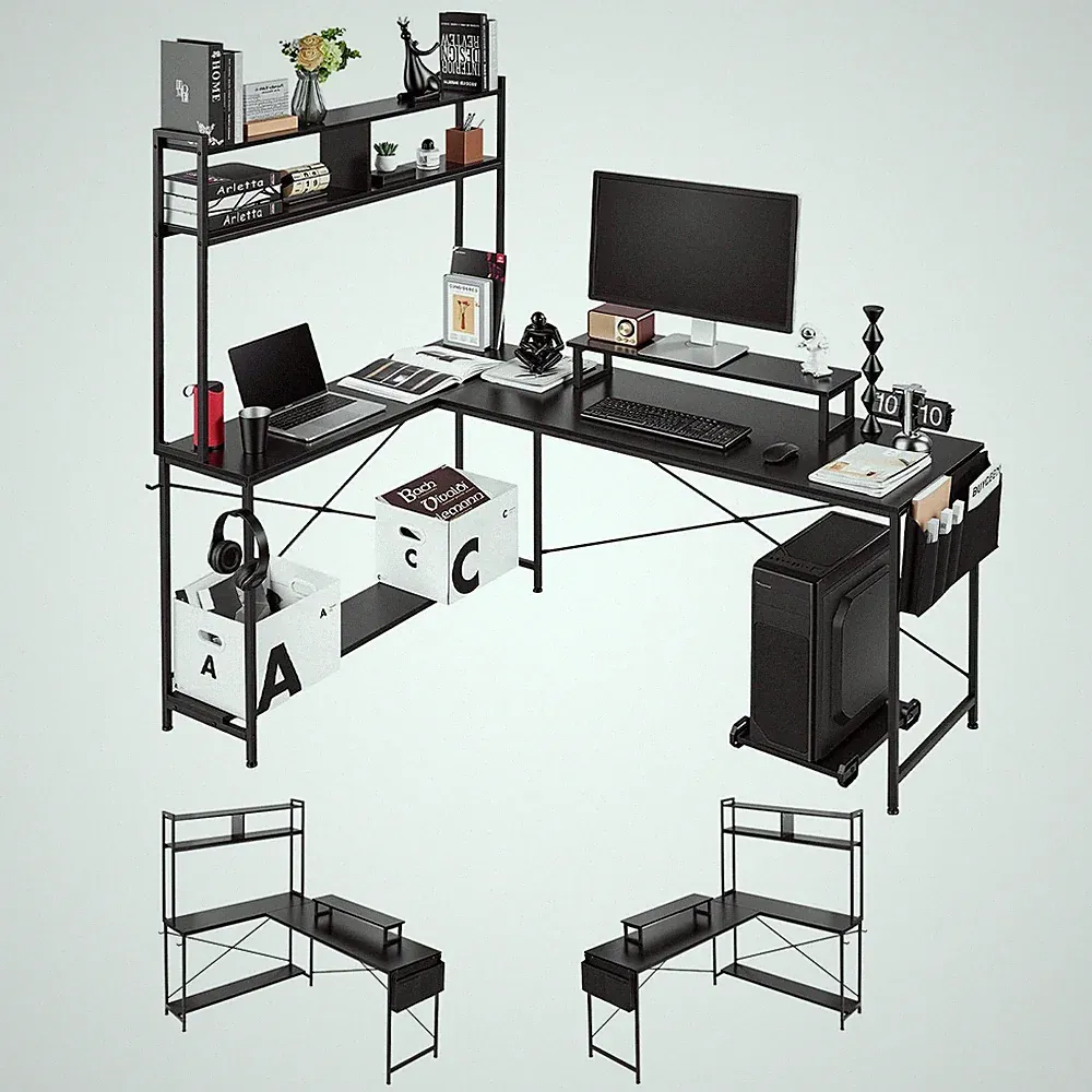 VEVOR L-Shaped Computer Desk 67-inch Reversible Gaming Desk with Monitor Stand