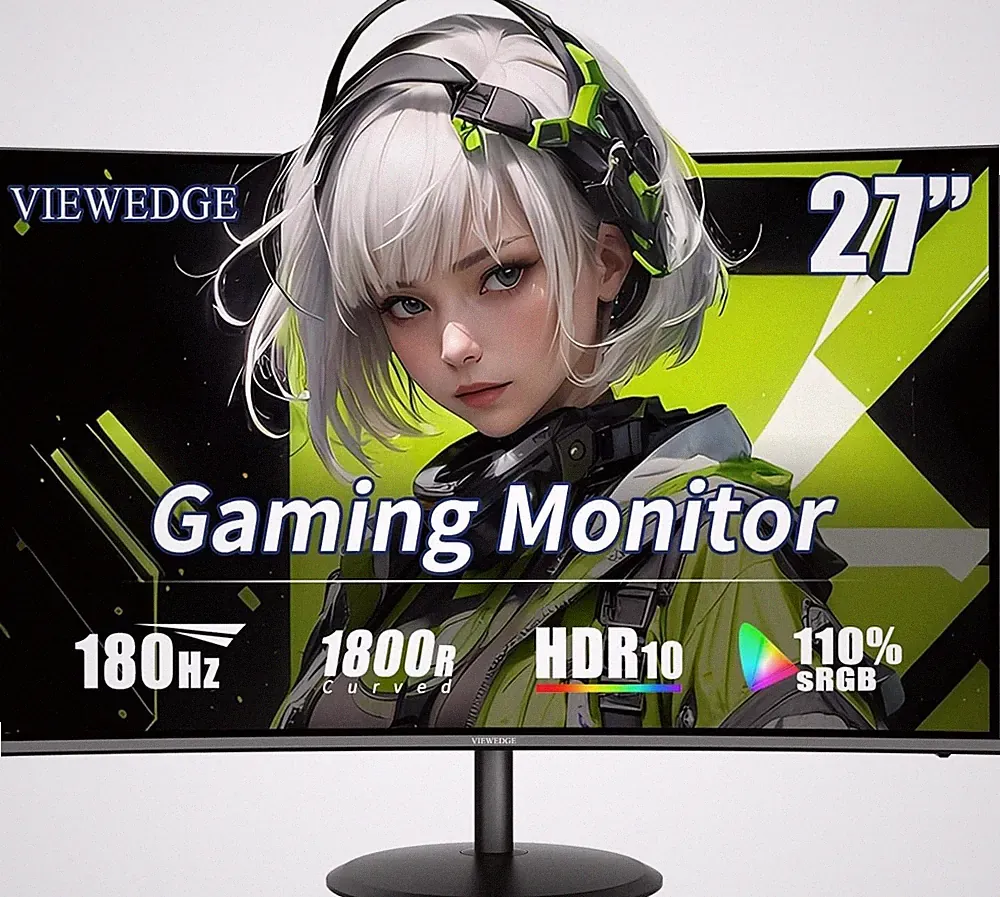Viewedge 27" 1080p Curved 180Hz FHD Gaming Monitor, HDMI & DP