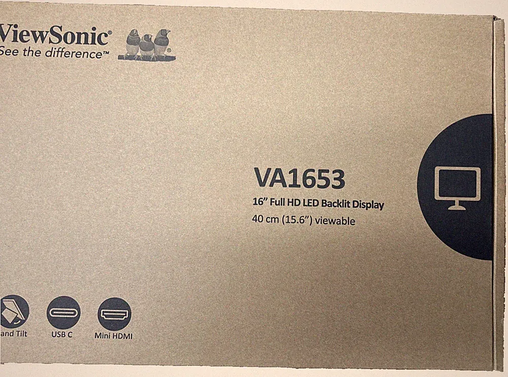 ViewSonic VA1653 16" FHD IPS Portable Monitor Built-in Stand, USB C, Mini HDMI