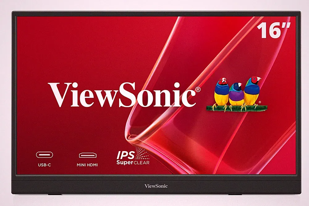 ViewSonic VA1653 16" FHD IPS Portable Monitor Built-in Stand, USB C, Mini HDMI