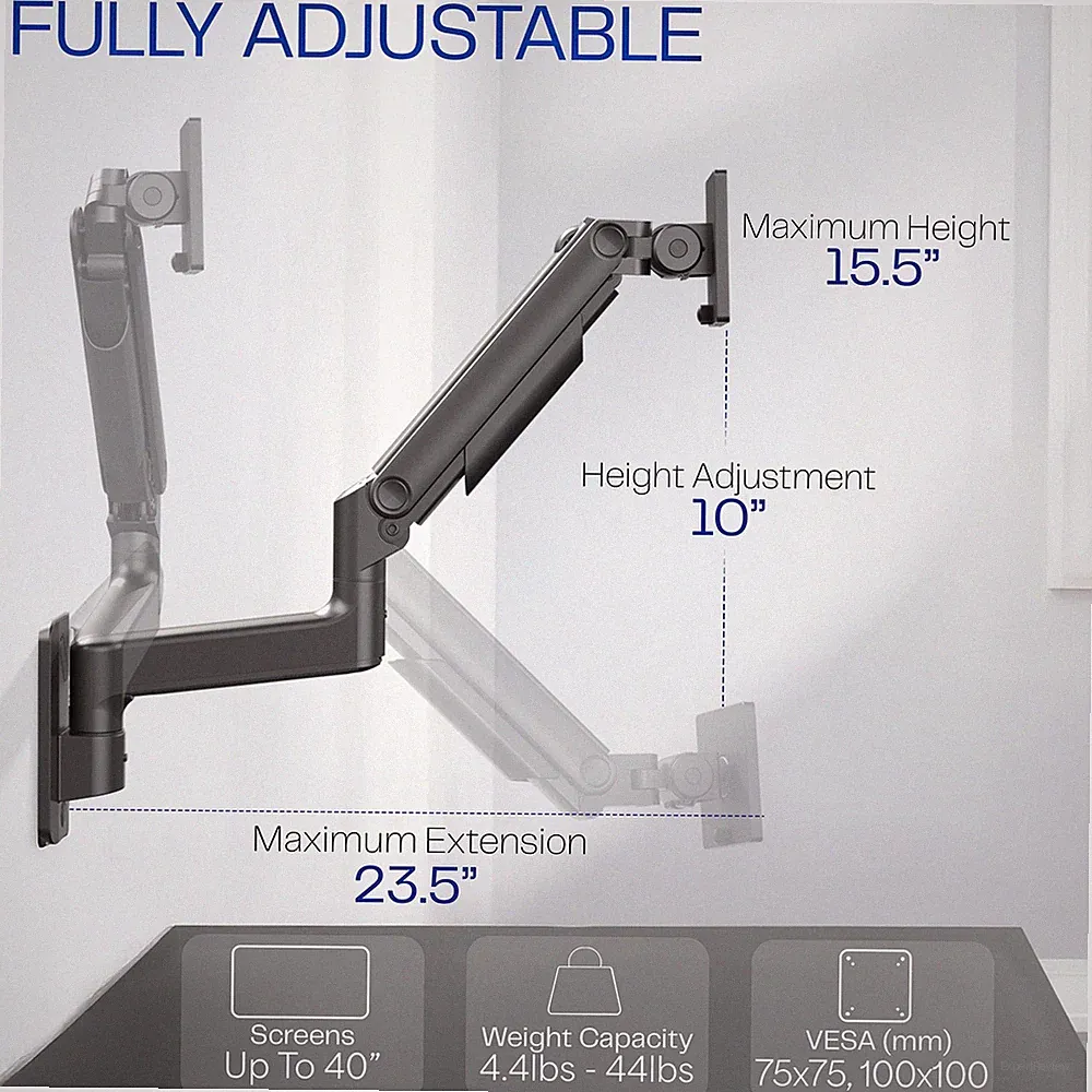 VIVO Mechanical Arm Single Monitor Wall Mount, Fits Ultrawide Screens up to 40"