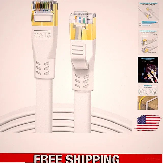 Weatherproof CAT 8 Ethernet Cable 1.5ft - Fast 40Gbps for Gaming & Streaming