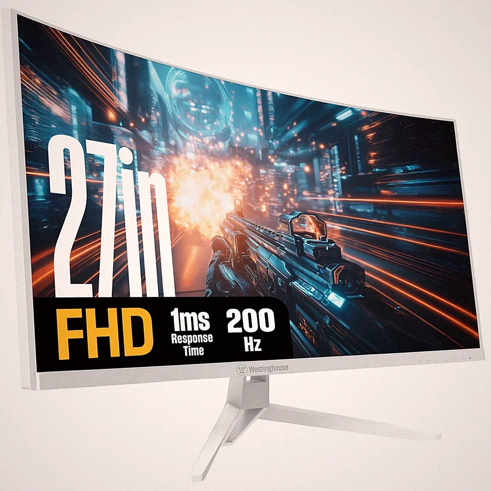 Westinghouse 27 Inch Curved Gaming Monitor, 200Hz, 1ms, 27 Inch, White, White