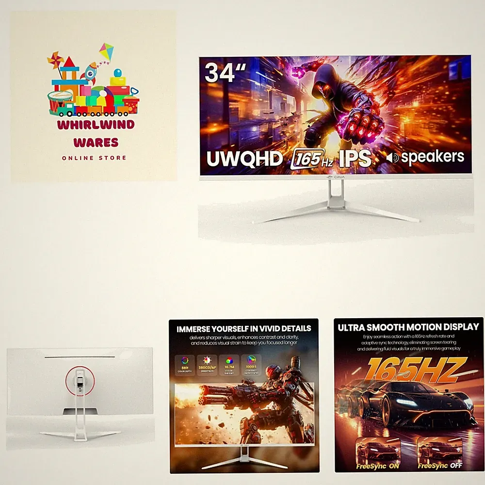 White 34” Ultrawide Monitor - 165Hz WQHD with Built-In Speakers & Low Blue Light