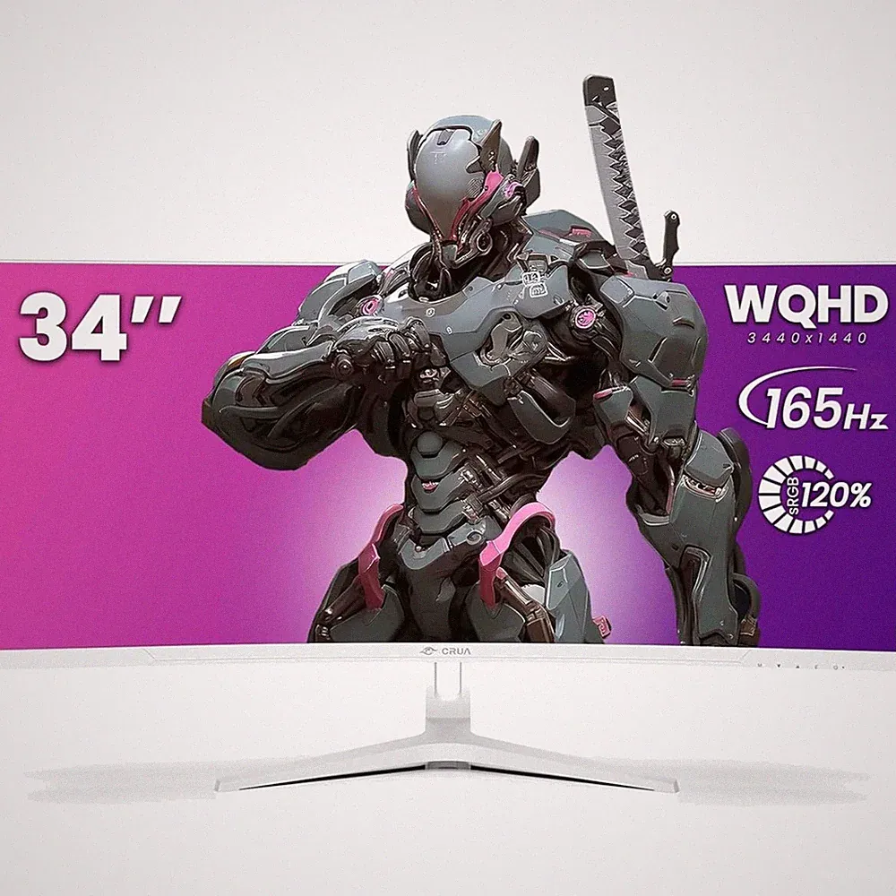 White Curved Monitor 34", 165Hz Refresh Rate, FreeSync