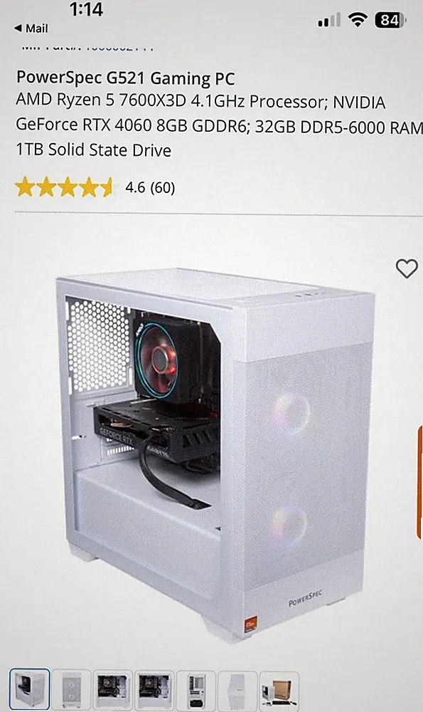 White PowerSpec G521 High Performance PreBuilt Gaming PC Desktop