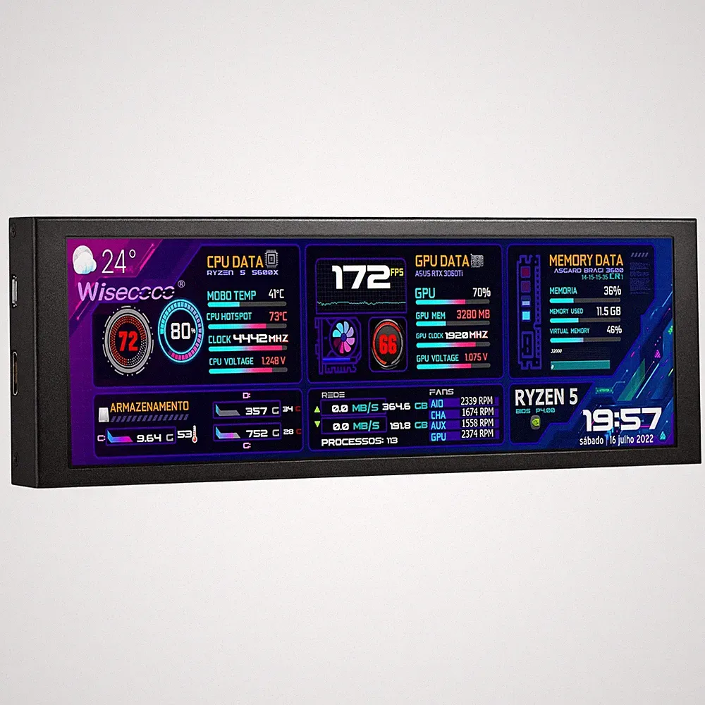 wisecoco 7.84 Inch Mini Monitor HD IPS 1280x400 Secondary Screen Stretched Ba...