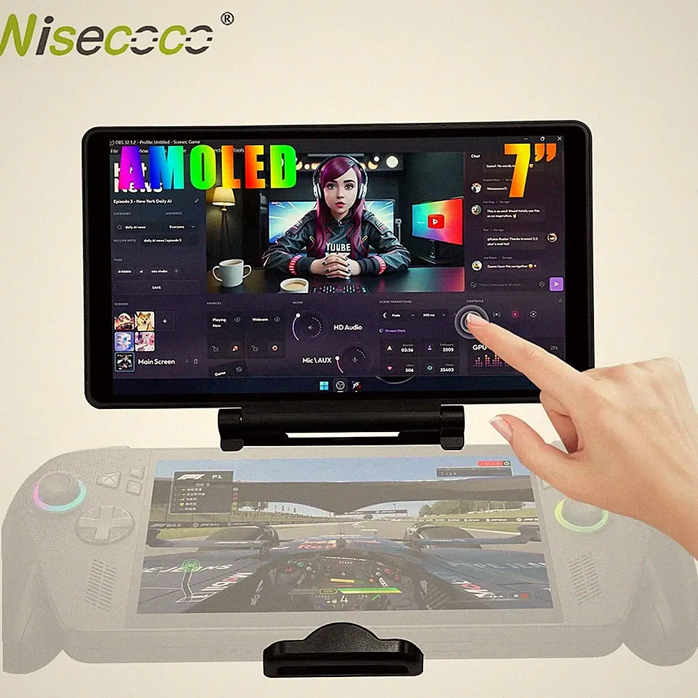 Wisecoco 7 Inch AMOLED Touchscreen Back Clip Design With TypeC Plug For ROG Ally