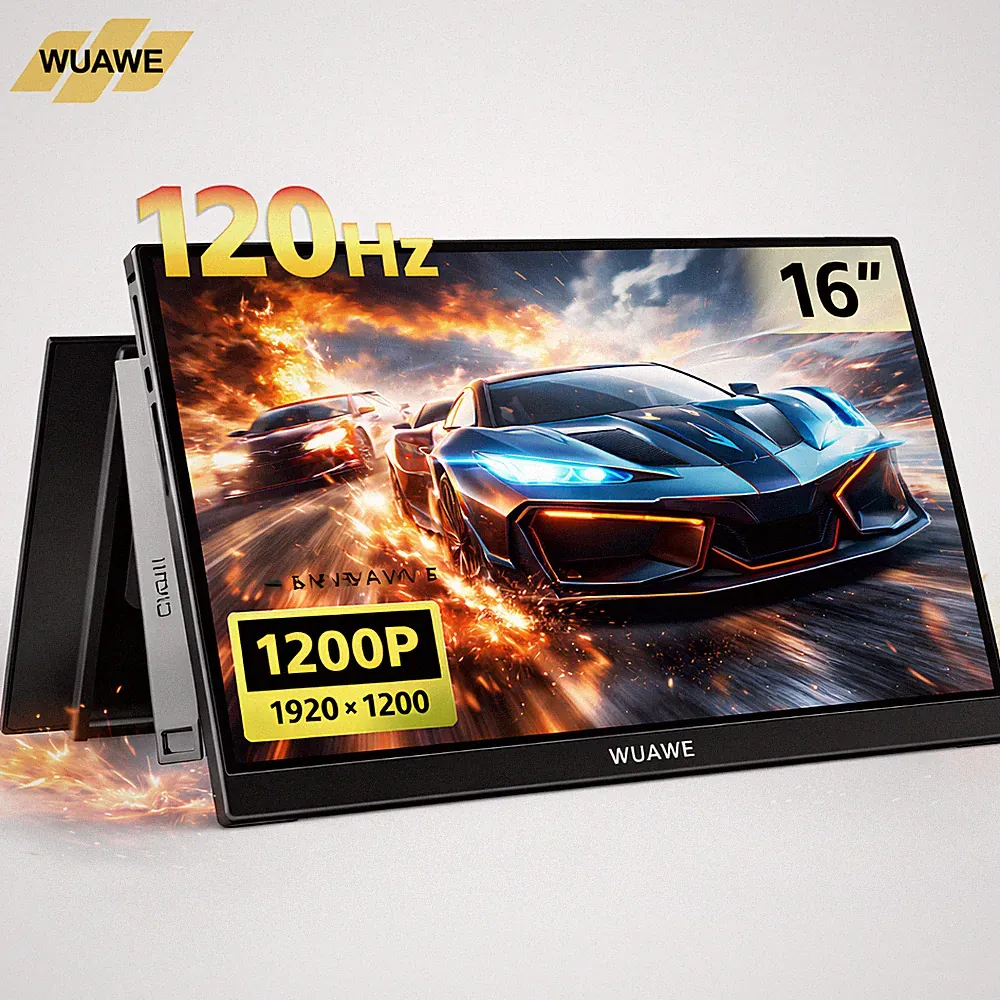 WUAWE 16" 120Hz Portable Gaming Monitor 1200P FHD+ IPS 100% sRGB Built-in Stand