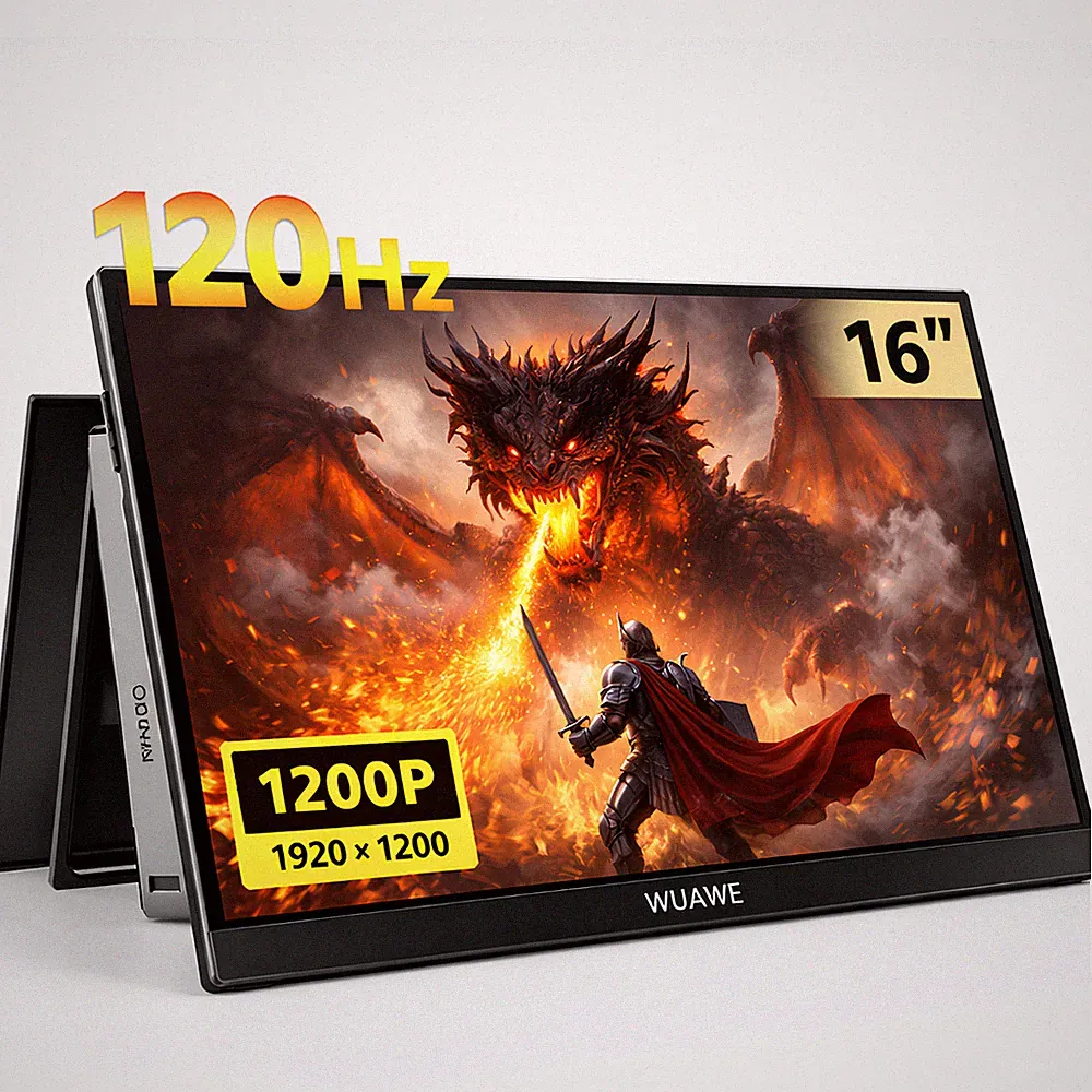 WUAWE 16 Portable Monitor 120Hz Refresh Rate 1ms IPS HDR FreeSync Built-in Stand