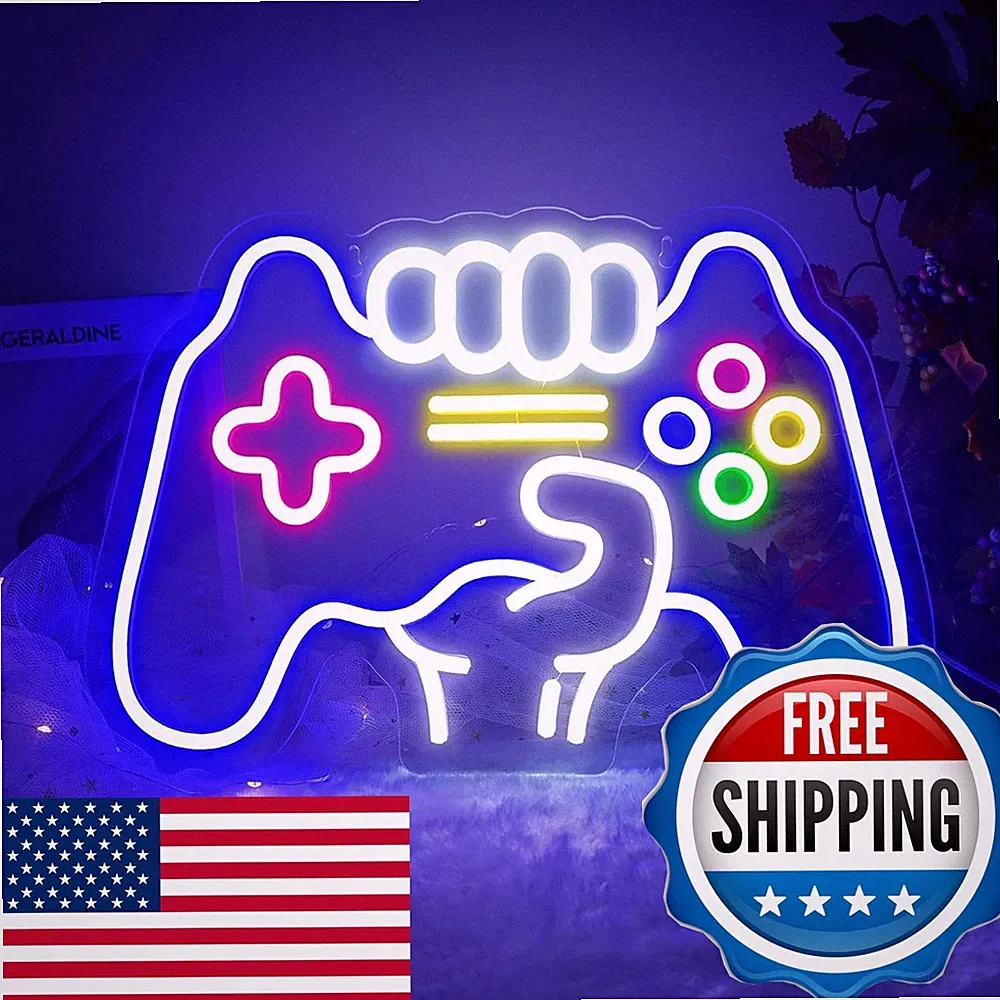 Ysmnde Gamer Neon Sign Game Controller Neon Sign Game Room Decor Dimmable Led