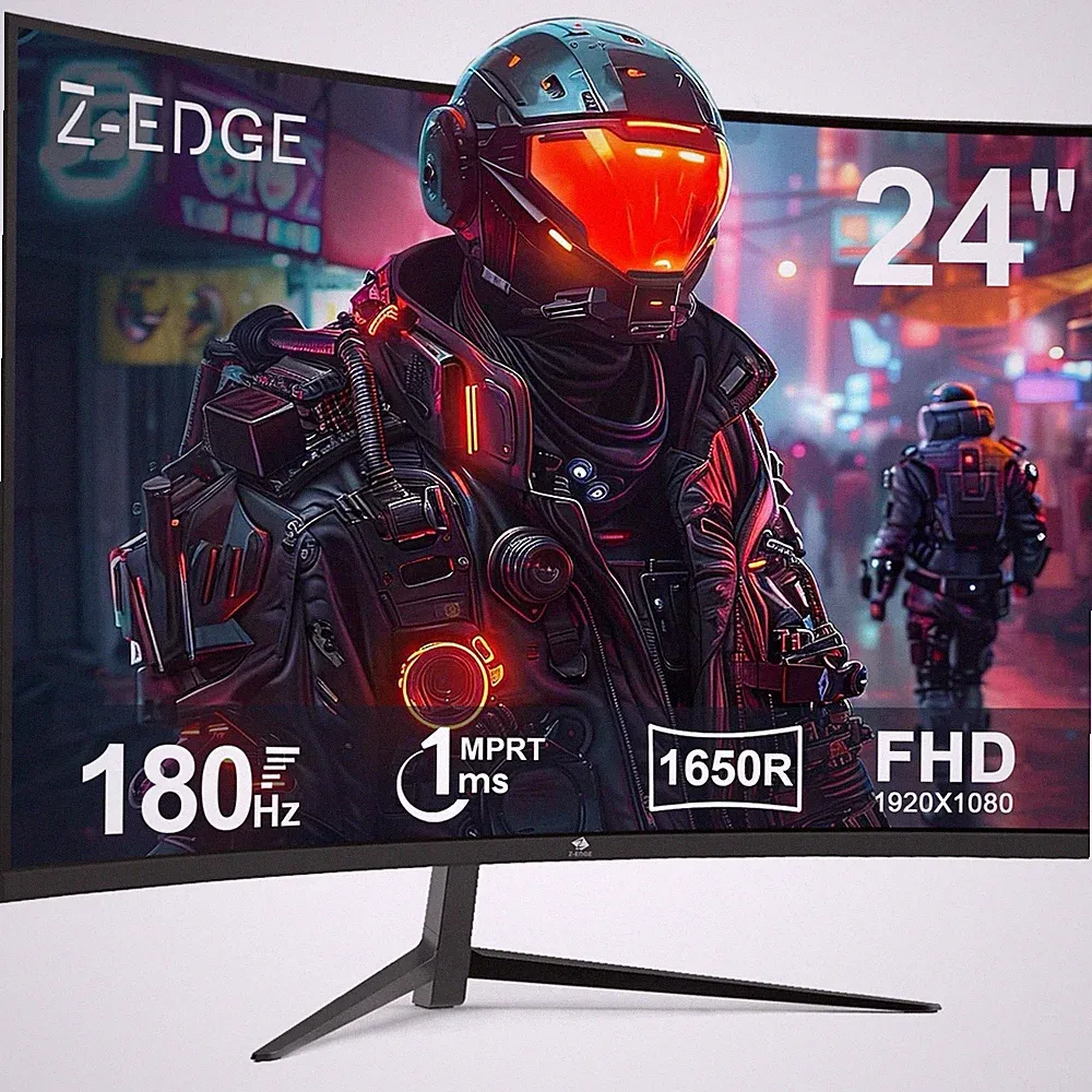 Z-EDGE 24" Curved LED Gaming Monitor Full HD 180Hz Rate Display W/ HDMI & DP