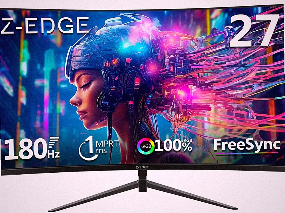 Z-EDGE 27" 1080P FHD 180Hz 1ms Curved Gaming Monitor, HDMI 2.0, DP 1.4, FreeSync