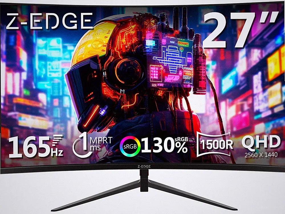 Z-EDGE 27" 2K QHD 2560x1440 165Hz 1ms Curved Gaming Monitor, FreeSync, HDMI, DP