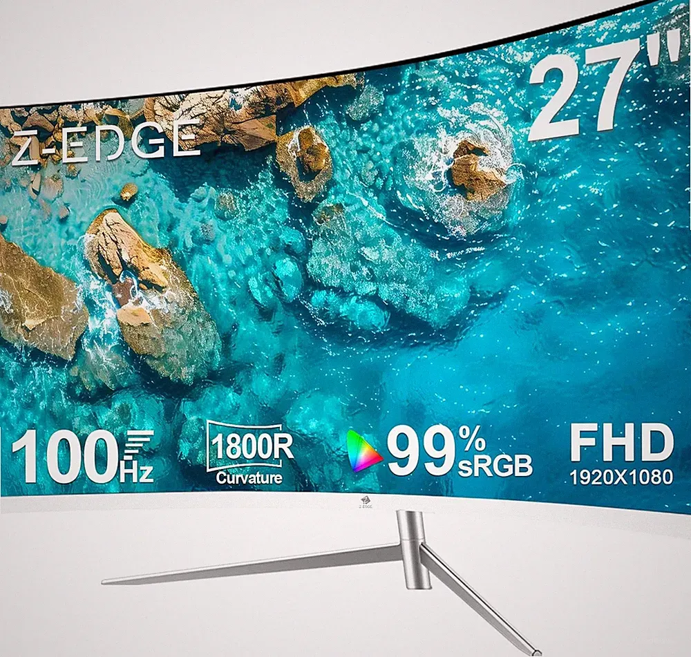 Z-Edge 27 Inch Curved Computer Monitor, FHD 100Hz White PC Monitor, HDMI