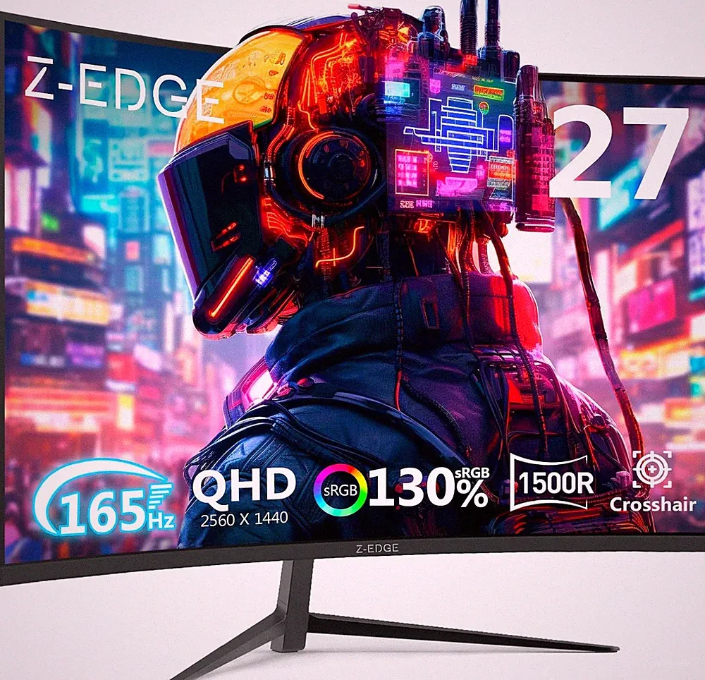 Z-Edge 27 Inch Curved Gaming Monitor, QHD 1440P 165Hz 144Hz Curved 1500R Compute