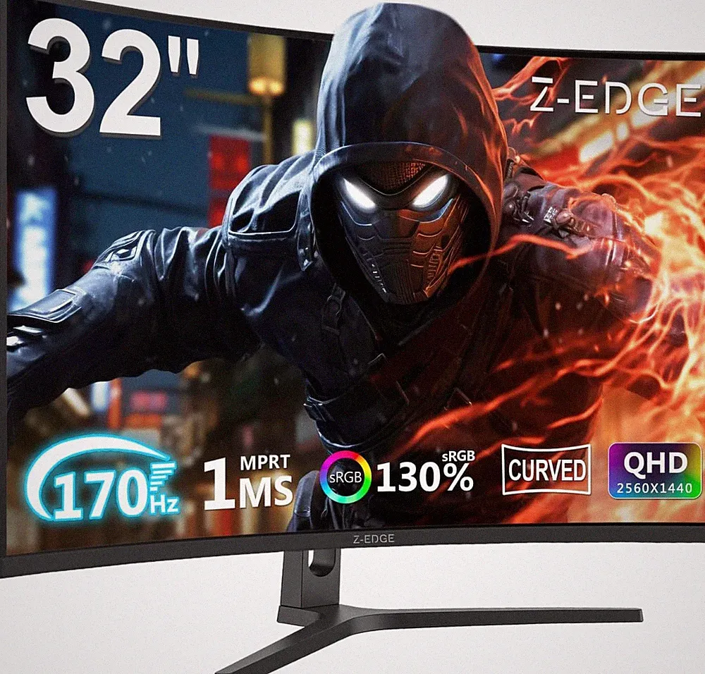 Z-Edge 32 Inch Curved Gaming Monitor, QHD 1440P 170Hz 165Hz 144Hz Curved Monitor