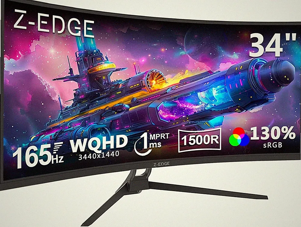 Z-Edge 34" Curved Gaming Monitor, WQHD 1440P 165Hz 144Hz PC Monitor, MPRT 1Ms, 2