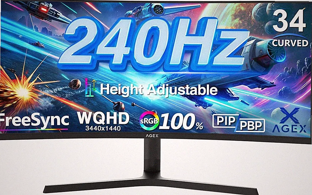 Z-Edge 34" Curved Gaming Monitor, WQHD 1440P 240Hz 165Hz Computer Monitor, MPRT